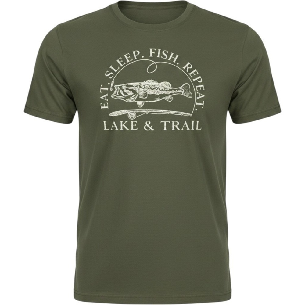 Eat Sleep Fish Repeat T-Shirt Men's XL Lake & Trail Bass Fishing Graphic Tee